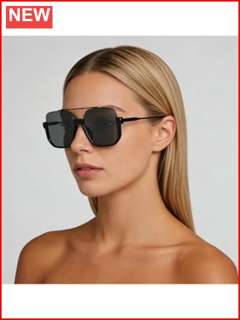 Oversized Retro Square Aviator Sunglasses for Women Men UV400 Protection Metal